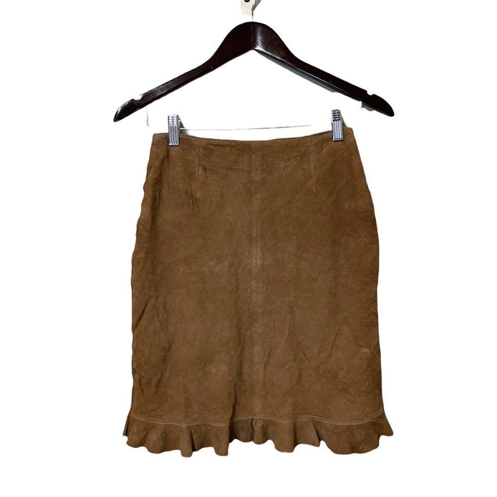 Vintage Vs2 Brown Suede Mini Skirt With Ruffle Bottom